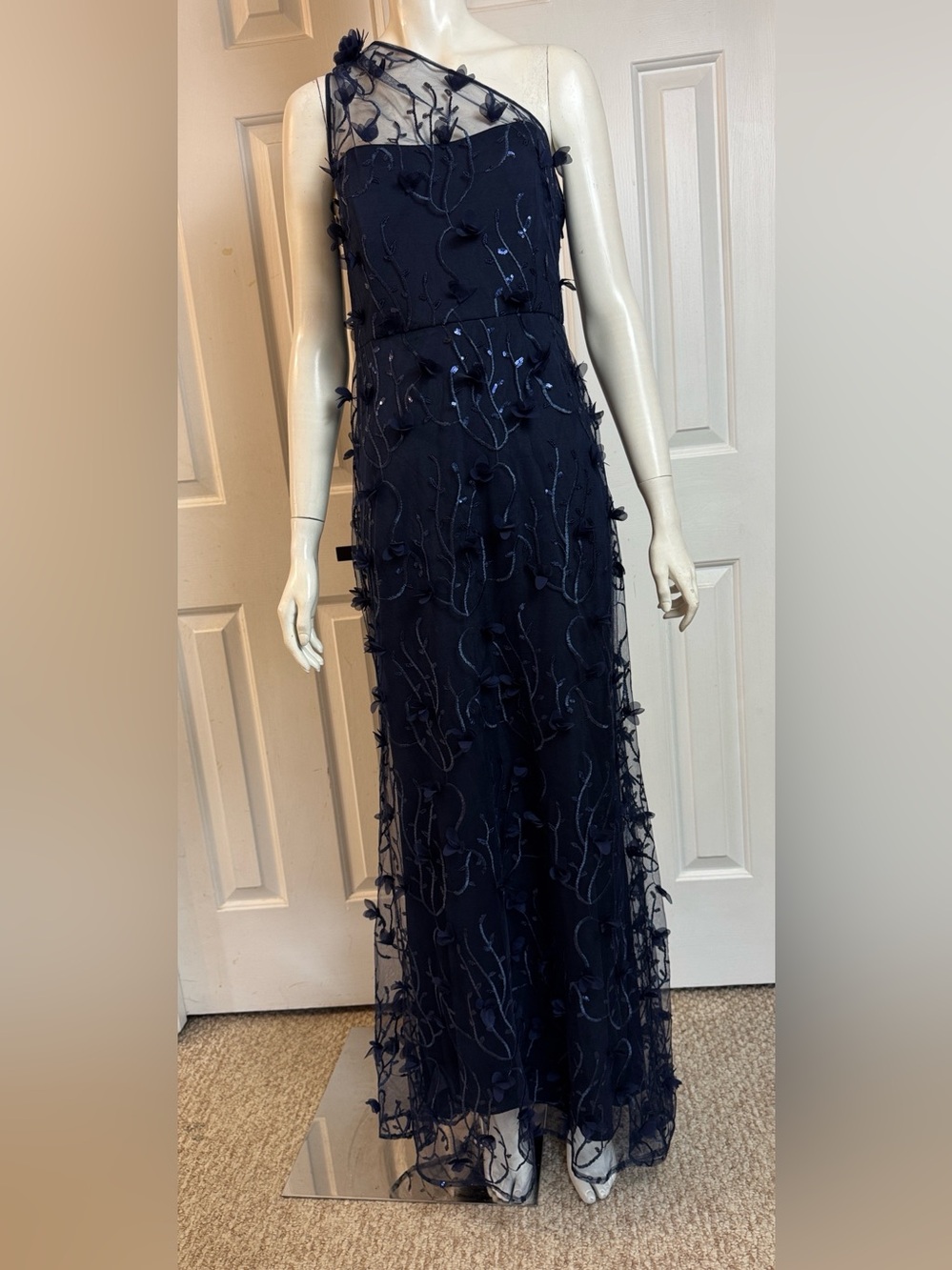 Dessy Collection One-Shoulder 3D Floral
Embroidered Fit & Flare Dress SZ 14R A5